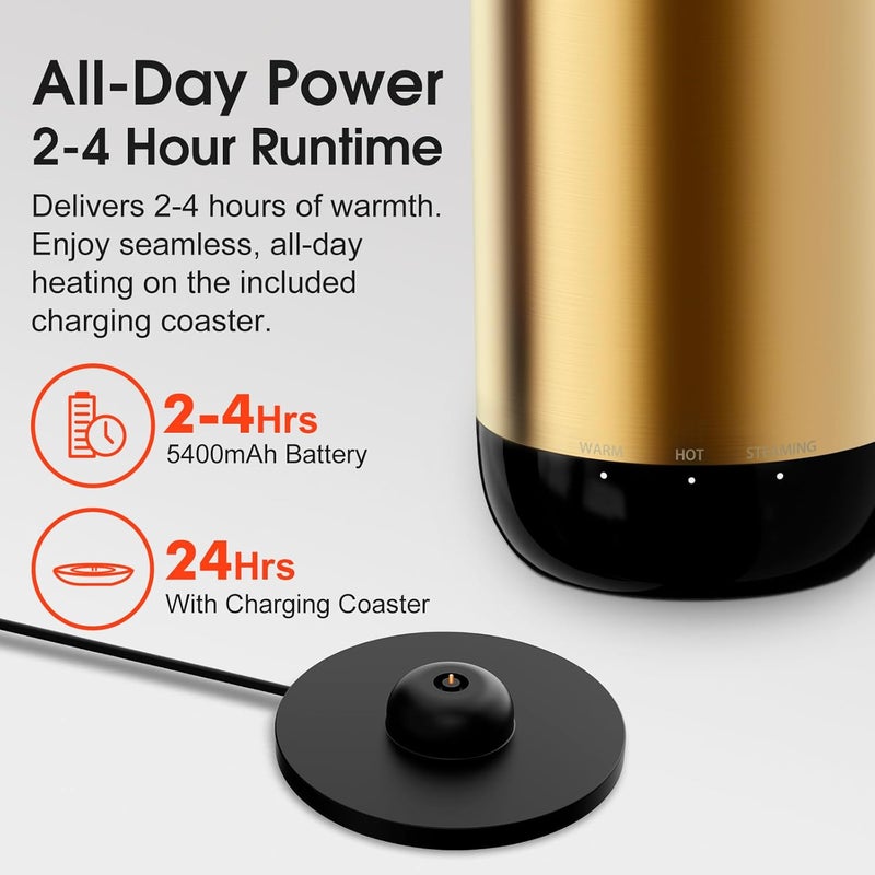 vsitoo S5 heated travel mug,16oz, Auto-Sensing AI Heats Drinks To 120-150°F Hands-Free. Temperature Control for All Cars, Perfect for Home/Office/Travel/Outdoor, Ideal Gift for Coffee Lovers - Gold - Image 5